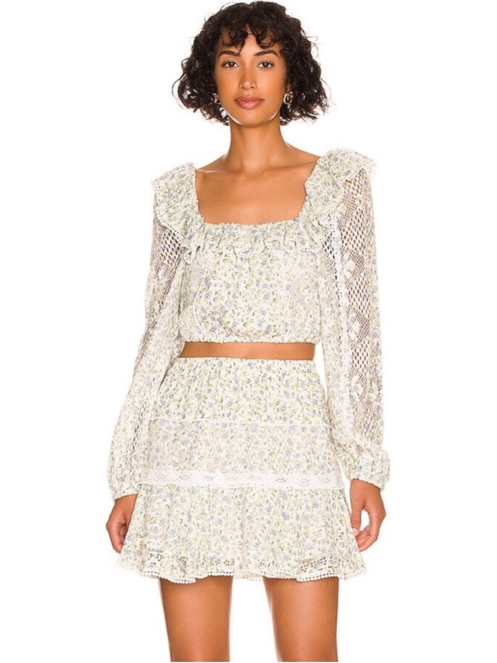 LoveShackFancy Dorabella White Garden Stream Floral Lace Matching Skirt Set XS
